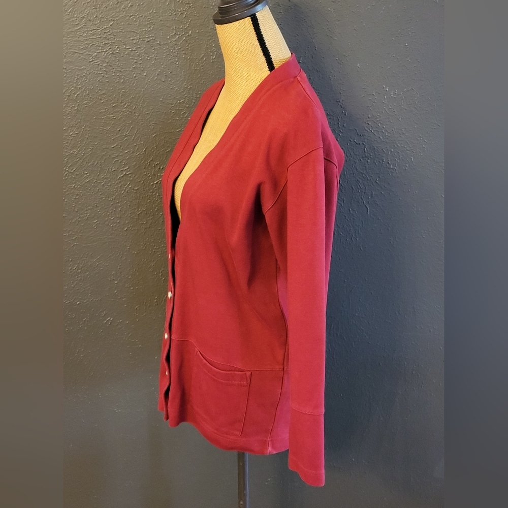 Talbots Medium Red Knit Cardigan Gold Buttons - Picture 2 of 10